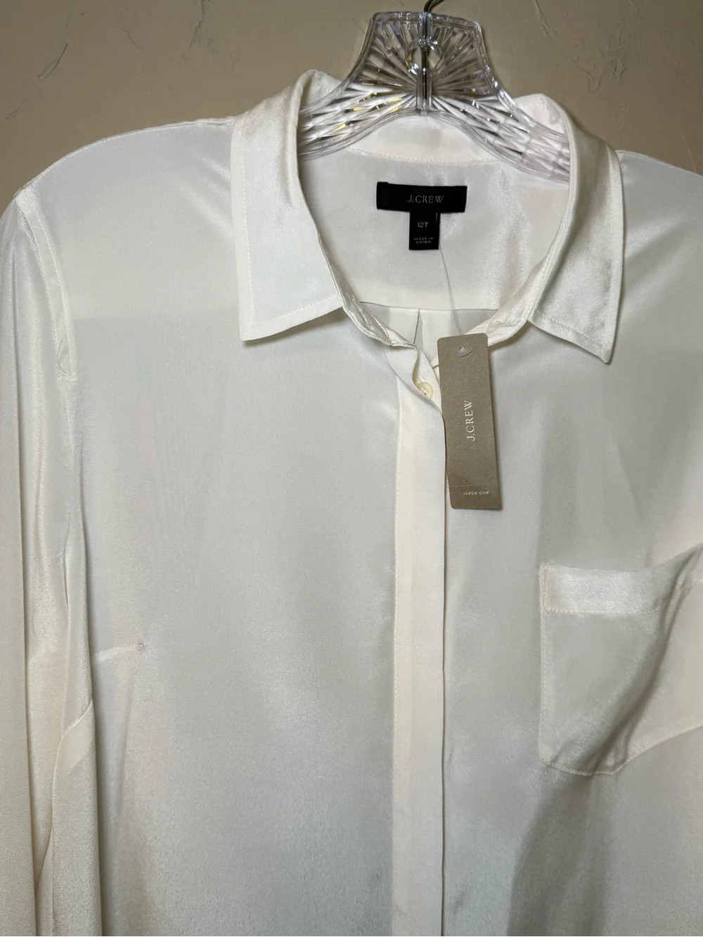 J.Crew NWT 100% Silk Button Down Blouse 12 Tall Ivory Classic Corporate Luxury